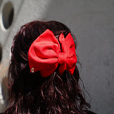 Matte Velour Bright Red Big Ribbon Hair Clip