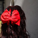 Matte Velour Bright Red Big Ribbon Hair Clip
