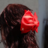 Matte Velour Bright Red Big Ribbon Hair Clip