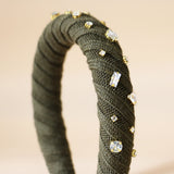 Slender Headband Green Knit Gold