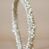 Narrow Headband White Tweed Pearl