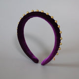 Purple Velour Gold Studs Slender Headband