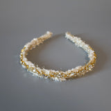 White Tweed Gold Headband