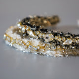 White Tweed Gold Headband