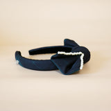 Slender Headband Black Green Ribbon Pearl