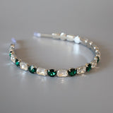 Silver Clear Green Studs Headband