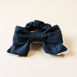 Black Green Ribbon Pearl Scrunchie