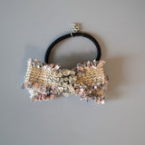 Pink Grey Tweed Ribbon Hair Pony