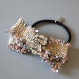 Pink Grey Tweed Ribbon Hair Pony