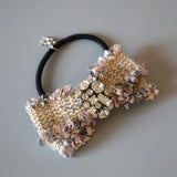 Pink Grey Tweed Ribbon Hair Pony