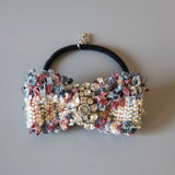 Pink Blue Tweed Ribbon Hair Pony