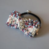 Pink Blue Tweed Ribbon Hair Pony