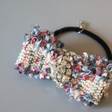 Pink Blue Tweed Ribbon Hair Pony