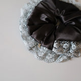 Black Grey Satin Scrunchie