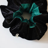Black Green Velour Scrunchie