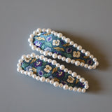 Hair Pin Blue Flower Pearl