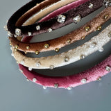 Tight Headband Velour Dark Brown Silver Studs