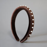 Slender Headband Velour Dark Brown Pearl