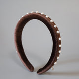 Slender Headband Velour Dark Brown Pearl