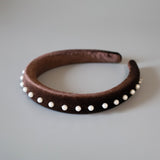 Slender Headband Velour Dark Brown Pearl
