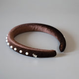 Slender Headband Velour Dark Brown Pearl
