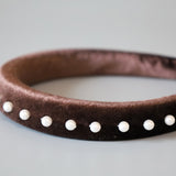 Slender Headband Velour Dark Brown Pearl
