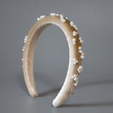 Slender Headband Velour Beige Pearl