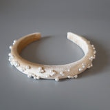 Slender Headband Velour Beige Pearl