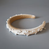 Slender Headband Velour Beige Pearl