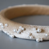 Slender Headband Velour Beige Pearl
