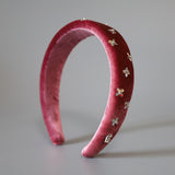 OG Headband Velour Pink Silver Flower