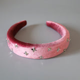 OG Headband Velour Pink Silver Flower