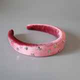 OG Headband Velour Pink Silver Flower