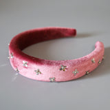 OG Headband Velour Pink Silver Flower