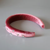 OG Headband Velour Pink Silver Flower