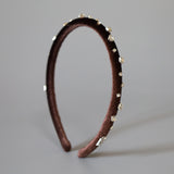 Tight Headband Velour Dark Brown Silver Studs