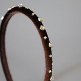 Tight Headband Velour Dark Brown Silver Studs