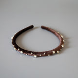 Tight Headband Velour Dark Brown Silver Studs