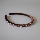 Tight Headband Velour Dark Brown Silver Studs