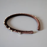 Tight Headband Velour Dark Brown Silver Studs