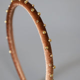Tight Headband Velour Brown Gold Studs