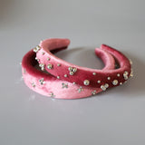 OG Headband Velour Pink Silver Flower