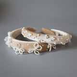 Slender Headband Velour Beige Pearl