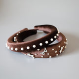 Slender Headband Velour Dark Brown Pearl