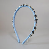 Narrow Denim Headband Light Blue Flower