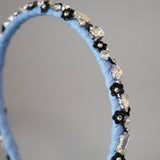 Narrow Denim Headband Light Blue Flower