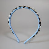 Narrow Denim Headband Light Blue Flower
