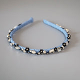 Narrow Denim Headband Light Blue Flower