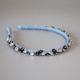Narrow Denim Headband Light Blue Flower
