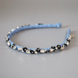 Narrow Denim Headband Light Blue Flower